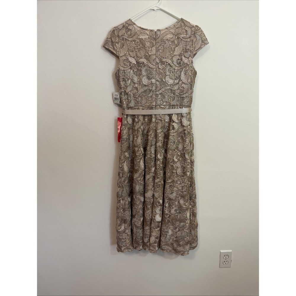Alex Evenings Metallic Champagne Lace Fit-and-Flare Midi Dress - Picture 7 of 10